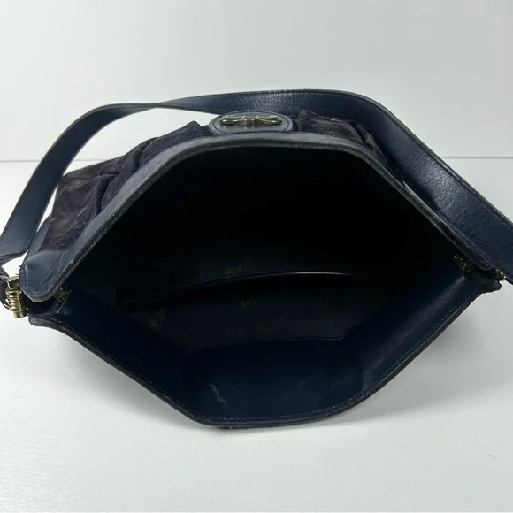 Vintage Etienne Aigner Suede And Leather Blue Shoulder Handbag - Picture 4 of 7